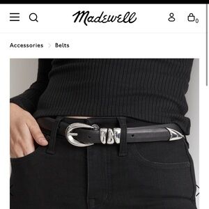 Madewell black leather belt with silver buckle